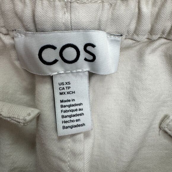COS Pull On Wide Leg Trouser Crop Pants Womens XS Beige Cotton Elastic Waist - Picture 9 of 16